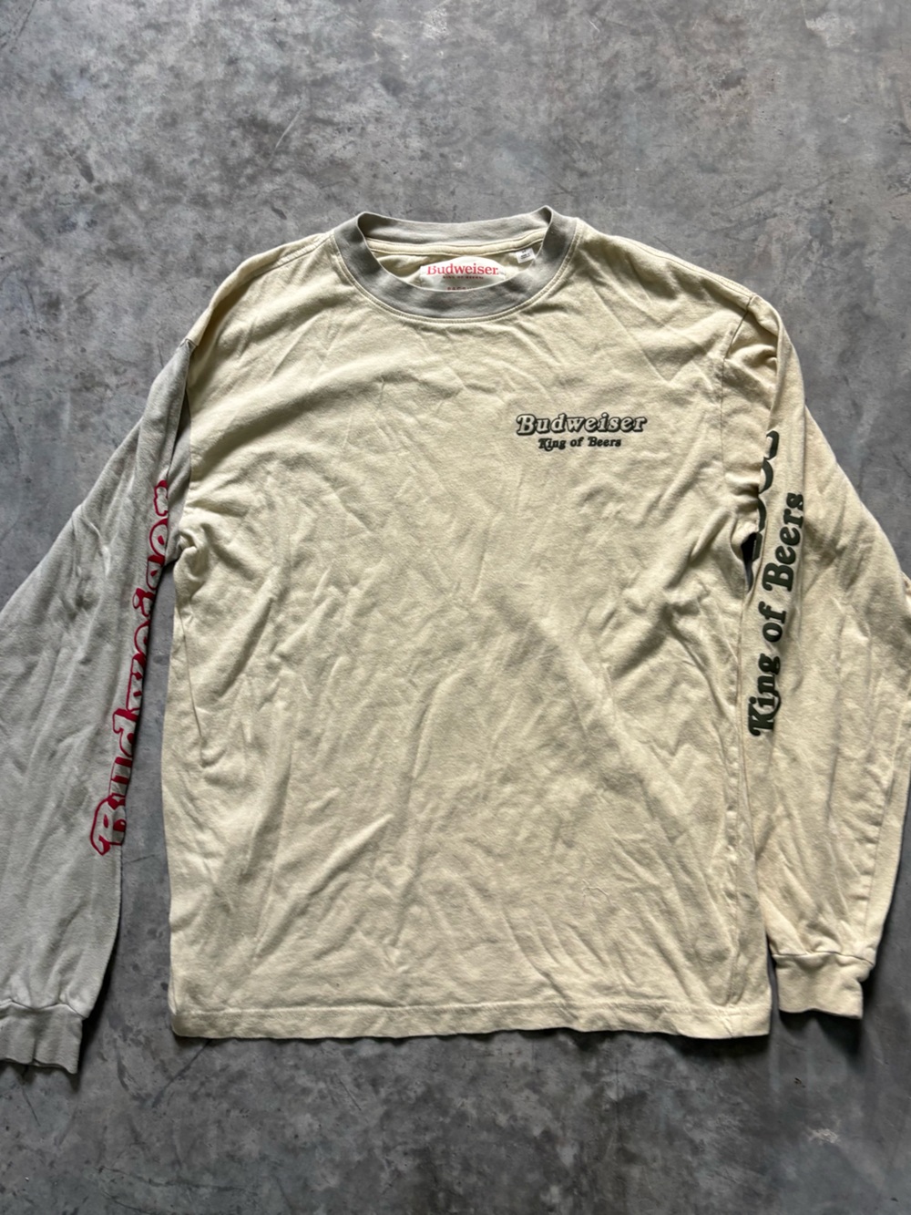Budweiser Light Cream Long Sleeve Tee with Red Sleeve Logo